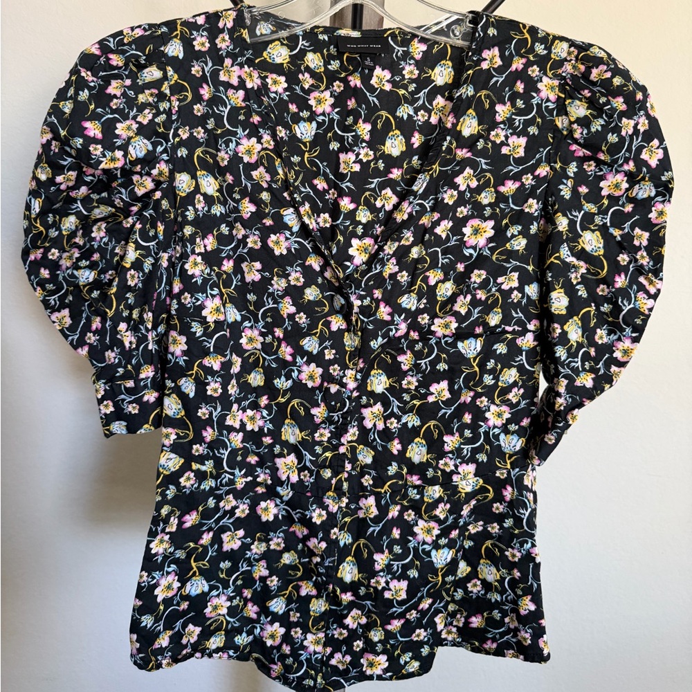 Who What Wear Black Floral Blouse